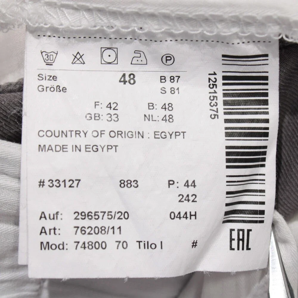 Hilti NWT Tilo I Slim Straight Chinos / Casual Pants Size 48 (US 32) Gray Cotton